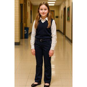 LEE School Uniform Pants Youth 13 Navy Mid-rise Bootcut Stretch Somerset Academy